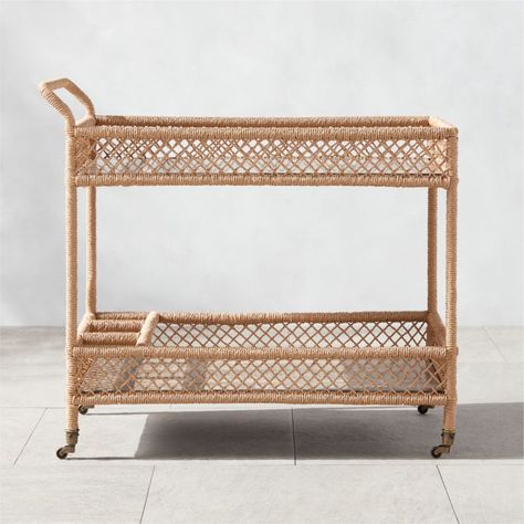 Remo Modern Travertine and Rattan Outdoor Bar Cart | CB2 Wicker Bar Cart, Modern Outdoor Dining Furniture, Modern Outdoor Lounge Chair, Rattan Bar Cart, Modern Outdoor Table, Patio Dining Furniture, Modern Outdoor Dining, Outdoor Console Table, Modern Outdoor Patio