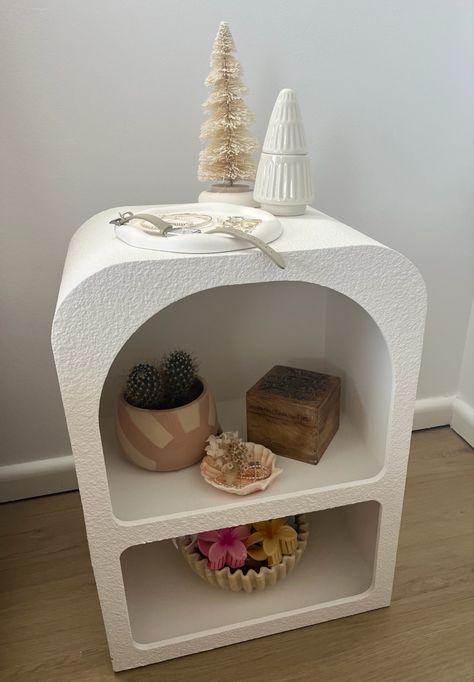 Side table from kmart #kmart #decor #xmasdecor #bedside #arch #styledbyme Kmart Arched Bedside Table, Arched Side Table, Bedside Table Styling Kmart, Kmart Room Decor, Kmart Bedroom Ideas, Kmart Style, Side Table Ideas, Kmart Decor, Bedside Table Styling