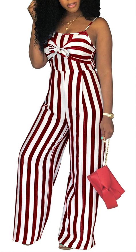 PRICES MAY VARY. Material: This spaghetti striped jumpsuit is not only trendy in appearance, but the soft material also provides a comfortable touch. You will find yourself wanting to wear it for long periods of time just to enjoy the feeling. Feature: Featuring adjustable spaghetti straps, striped design, sleeveless overalls, wide leg romper, cute bow detail, sexy back cut out, and square-neck, this bodycon jumpsuit will make you feel charming and attractive. Occasion: This sexy striped jumpsui Fashion Jumpsuits, Romper Long Pants, Wide Leg Romper, Loose Jumpsuit, Backless Jumpsuit, Jumpsuit Elegant, Long Romper, Jumpsuits And Romper, Romper Outfit