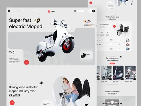 Skot - Moped Product Landing Page by Shafiqul Islam 🌱 for Lamaspace 🔥 on Dribbble Electric Moped Scooter, Creative Landing Page, Product Landing Page, Electric Moped, Web Application Development, Mobile Application Development, Landing Page Design, Application Development, Ui Ux Design