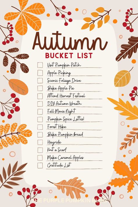 What To Do In Autumn, Fall Bucket List Printable, Autumn Bucket List, Life Tracker, Bucket List Printable, Fall Family Fun, Purple Pumpkin, Autumn Recipes, Autumn Activities For Kids