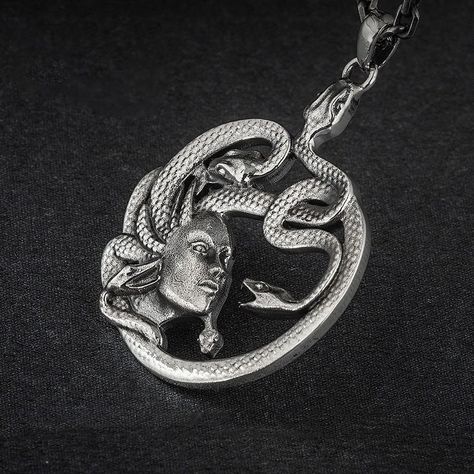 Vintage Silver Color Medusa Queen Snake Pendant Necklace for Men Women Stainless Steel Chain Punk Jewelry -Pendant material: alloy -Necklace material: stainless steel -Pendant size: 3.7cm x 2.7cm -Necklace length: 61cm -Product packaging: a pendant + a necklace -Gender: Unisex -Fine or Fashion: Fashion Medusa Pendant, Greek Mythology Jewelry, Mythology Jewelry, Ancient Greek Mythology, Skull Pendant Necklace, Snake Pendant, Retro Punk, Snake Necklace, Tiger Head