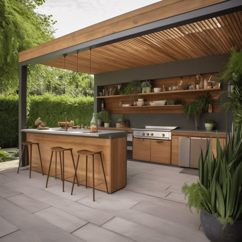 Cuisine d'été extérieure : 21 idées pour s'inspirer ! Cover Patio Ideas, Backyard Covered Patio Ideas, Backyard Cover, Patio Ideas Backyard, Wedding Ideas Backyard, Covered Patio Ideas, Covered Outdoor Kitchens, Backyard Wedding Ideas, Backyard Covered Patios