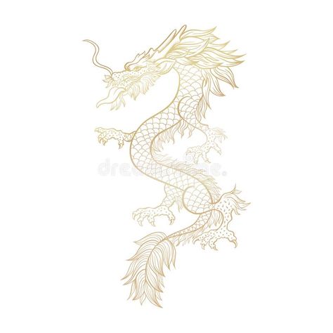 Gold Dragon Tattoo, Threatening Pose, Golden Dragon Tattoo, Dragon Tattoo Simple, Dragon Tattoo Outline, Tiny Tattoos With Meaning, Chinese Gold, Bookish Tattoos, Chinese Dragon Tattoos