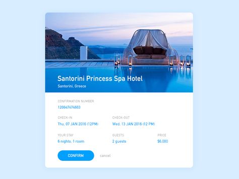 Confirm Reservation Hotel Spa, User Experience, User Interface, Santorini, Ui Design, Global Community, Creative Professional, Spa, Design