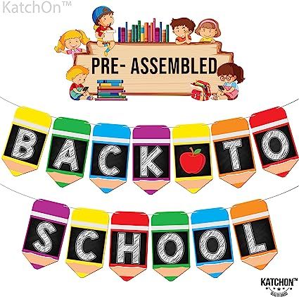 KatchOn, Large Back To School Banner - 2 Strings 10 Feet, No DIY | Pencil Banner, Welcome Back To School Decorations for Classroom | Back To School Party Decorations, First Day of School Decorations Diy Pencil, School Banner, Back To School Party, Welcome Back To School, School Parties, School Decorations, First Day Of School, High School, Pencil