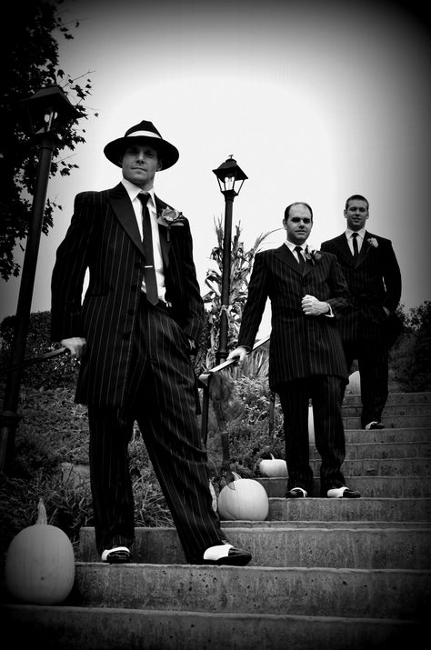 Groomsmen Mafia Style Copyright: Carly Masiroff Sicilian Mafia Outfit, Lowrider Wedding, Mafia Wedding, Mafia Theme, Gangster Wedding, Mafia Dress, Mafia Party, Film Noir Photography, Mafia Style