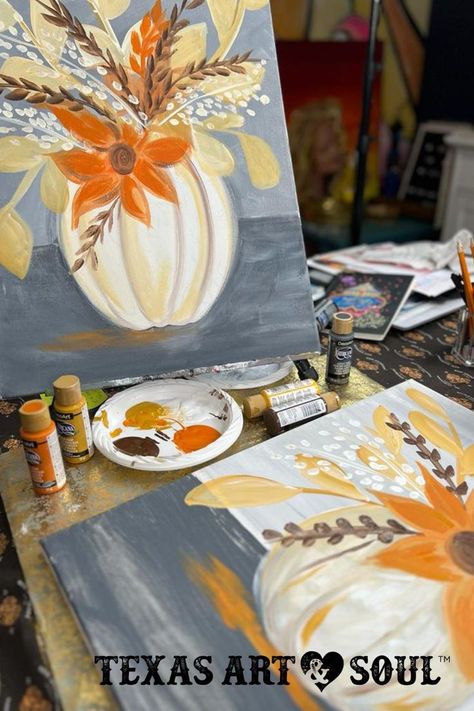 Fall is here!!! Get in the Fall mood by painting this super easy and fun Abstract Flower Painting! It only takes a few colors and a little imagination. I walk you through step-by-step so you can create your own masterpiece! Fall Flowers Painting, Fall Mood, Sip N Paint, Texas Art, Abstract Flower Painting, Fall Projects, Autumn Painting, Paint And Sip, Fall Is Here