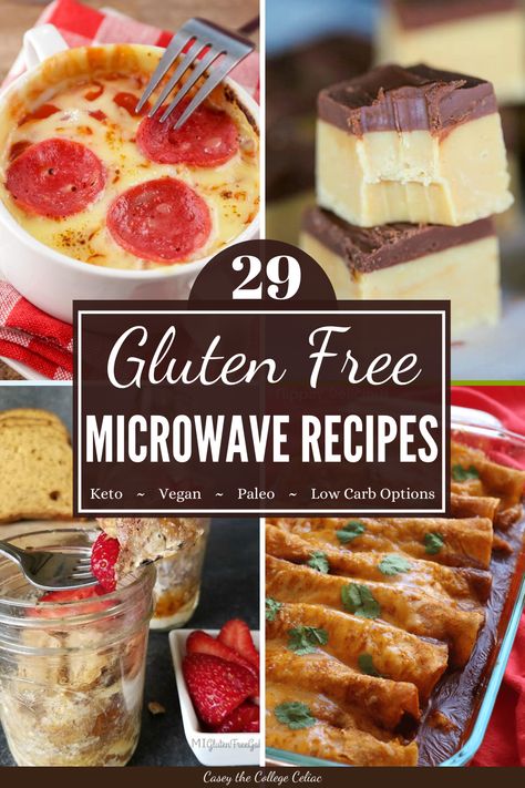 Want to become the master of #college dorm room cooking, or just looking for some #glutenfree microwave recipes that will blow your taste buds away? Then you'll love this round up of 29 gluten free, healthy microwave meals, which include options for breakfast, lunch/dinner and dessert. Plus, many #paleo, #vegan and #keto options! Dorm Room Cooking, Healthy Microwave Meals, Microwave Cooking Recipes, Dorm Cooking, Gluten Free English Muffins, Gluten Free Mug Cake, Gluten Free Enchiladas, Flake Recipes, Gluten Free Brownies Recipe