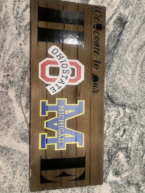 Ohio State Decor, House Divided Football, Ohio State Crafts, Ohio State Vs Michigan, Ohio State Michigan, Buckeye Crafts, Football Coasters, Wood Porch, Michigan Wolverines Football