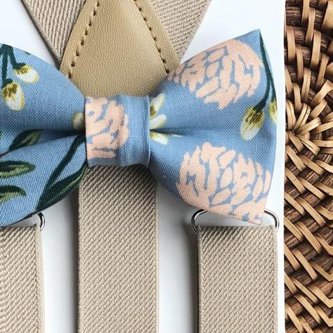 Bow Tie & Suspenders Dusty Blue Bow Tie Floral Bow Tie | Etsy Dusty Blue Bow Tie, Suspenders For Boys, Suspenders Wedding, Bearer Outfit, Bowtie And Suspenders, Ring Bearer Outfit, Floral Bow Tie, Blue Bow Tie, Pet Bow Ties