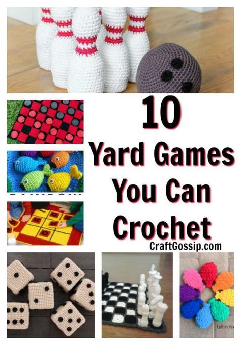 Crochet Patterns – Yard Games You Can Make Crochet Board Game Patterns, Free Crochet Game Patterns, Crochet Games For Kids, Crochet Board Games, Crochet Toys For Boys, Crochet Games Patterns Free, Crochet Gifts For Kids, Caron Cake Crochet Patterns, Crochet Hacky Sack