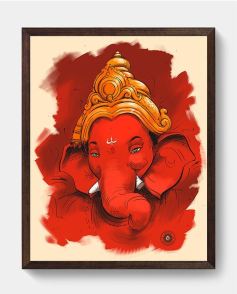 Watercolor God Painting, Ganesh Ji Painting On Canvas, Ganpati Bappa Painting, Bappa Painting, Ganesh Ji Painting, Saraswati Art, Ganpati Paintings, Ganpati Painting, Ganpati Drawing