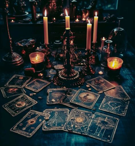 ⬆️Tap the link for more!⬆️Black tarot deck#tarotcardsaesthetic #tarotreading #tarotspreads #vintagetarot #bohotarot #mysticaltarot #tarotjournaling #tarotmeanings #spiritualtarot #modernmagic Witch Table Aesthetic, Black Tarot Cards Aesthetic, Dark Psychic Aesthetic, Fortune Teller Background, Dark Tarot Cards Aesthetic, Witchy Tarot Cards, Witchy Spiritual Aesthetic, Tarot Shop Aesthetic, Dark Tarot Aesthetic