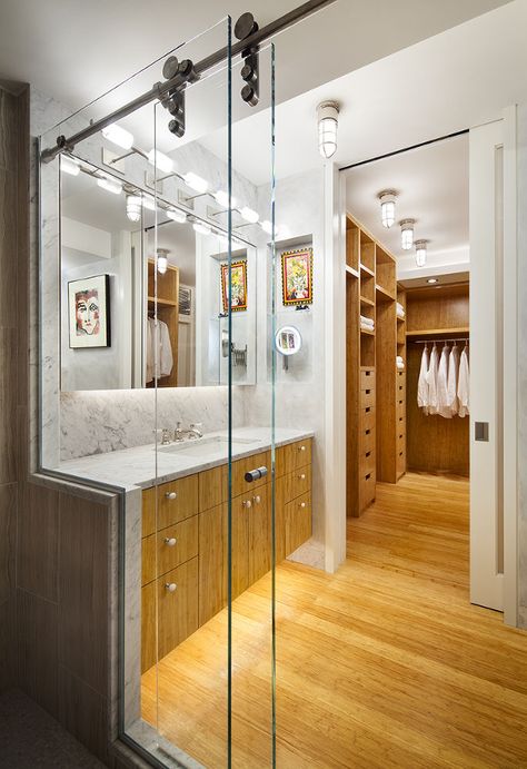 Intimate Accessible Master-Bathroom/Dressing Area for an Artist Dressing Room With Bathroom, Closet With Bathroom, Bathroom With Dressing Room, Bathroom With Walk In Closet, Dressing Design, Closet And Bathroom, Bathroom Closet, Modern Bathrooms, Bathroom Collections