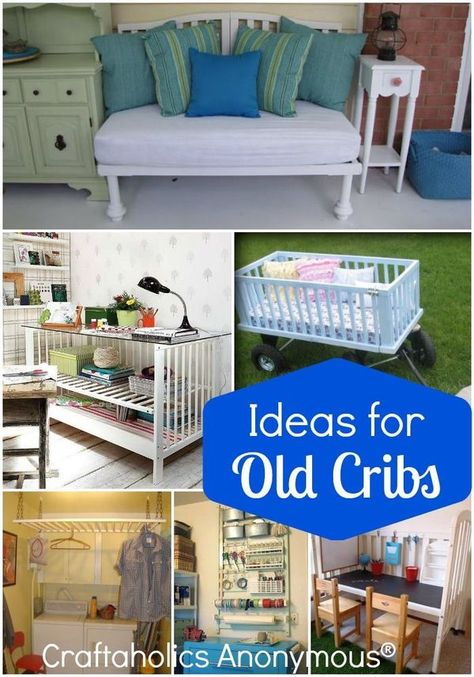 Upcycle your old crib into one of these fun and useful ideas! Old Baby Cribs, Crib Ideas, Old Cribs, Baby Notes, Upcycle Garden, Furniture Refinishing, Upcycled Crafts, Baby Crib, Redo Furniture