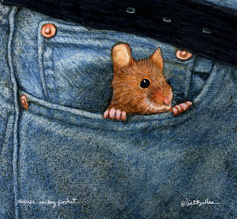 Will Bullas Painting - Mouse In My Pocket... by Will Bullas Painted Clothes Diy, Painted Clothing, Denim Art, Embroidery Sampler, Painted Jeans, Painted Denim, Creation Couture, 자수 디자인, Painted Clothes