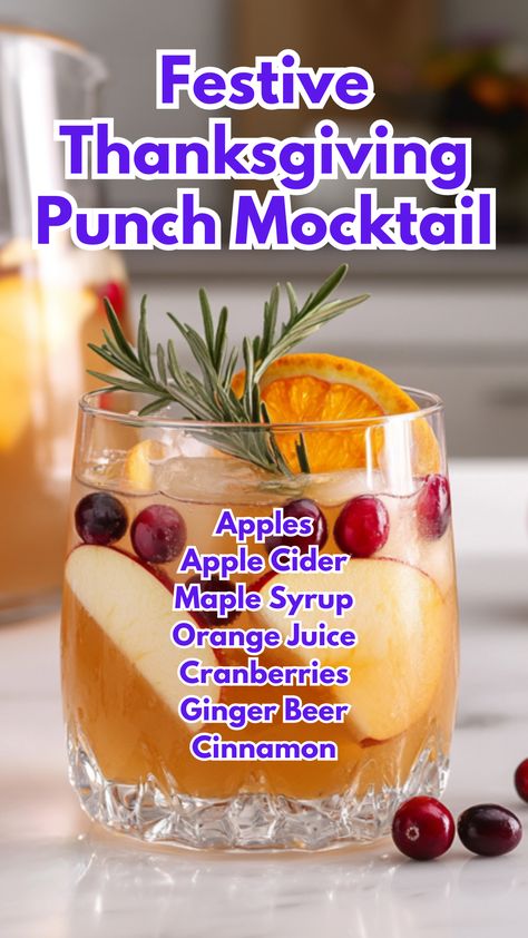 Festive Thanksgiving Punch Mocktail Thanksgiving Mocktails, Divination Tea, Punch Mocktail, Cranberry Mocktail, Thanksgiving Punch, Best Non Alcoholic Drinks, Thanksgiving Drinks, Thanksgiving Cocktails, Drink Recipes Nonalcoholic