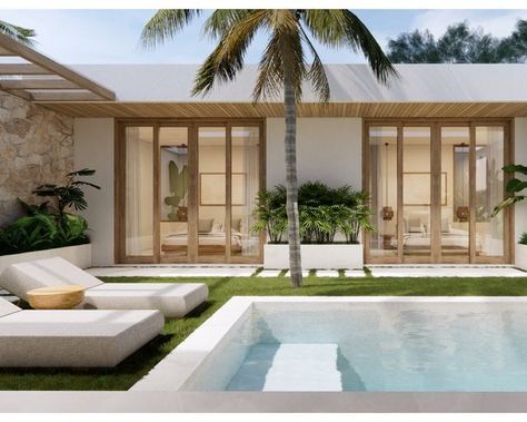 Bali Inspired Resort, Farm Villa, Modern Mediterranean Homes, Beautiful Property, Pool House Designs, Small Villa, Bali House, Only Aesthetic, Rest House