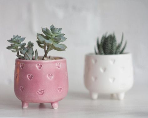 Small Ceramic Planter, Heart Plant, Clay Plant Pots, Cactus Ceramic, Flower Pot Design, Pinch Pot, Support Plante, Cactus Pot, Cerámica Ideas