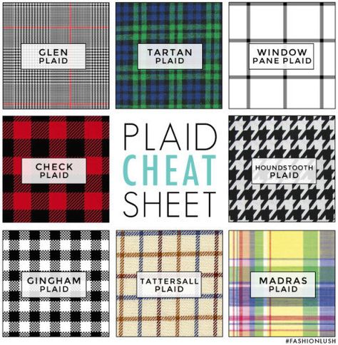 Speaking of patterns, here’s a helpful guide to punchy plaids. | 25 Life-Changing Style Charts Every Guy Needs Right Now Plaid Sheets, Fashion Infographic, Style Chart, Fashion Dictionary, Fashion Terms, Madras Plaid, Colors And Patterns, Fashion Vocabulary, Cheat Sheets