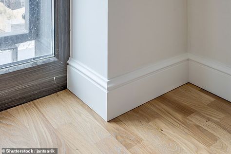 I want new laminate flooring, can I avoid removing my skirting boards and still make the edges look good? | Daily Mail Online Floor Skirting Ideas, Floor Skirting, Balustrade Design, Vinyl Skirting, Best Laminate, Skirting Boards, Bamboo Flooring, Parquet Flooring, Luxury Vinyl Flooring