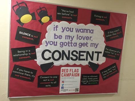 Red Flag Campaign #ra #bulletinboard #consent #redflagcampaign Consent Ra Bulletin Board, Ra Consent Bulletin Boards, Title Ix Bulletin Board, Consent Bulletin Board, Consent Bulletin Board Ra, February Ra Bulletin Boards, Welcome Back Ra Bulletin Boards, Ra Program Ideas, Camping Bulletin Boards