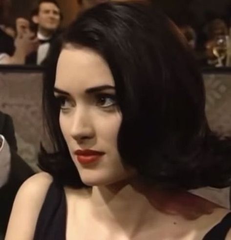 Winona Ryder, Red Lipstick, Other People, Black Hair, A Woman, Red, Hair, Black