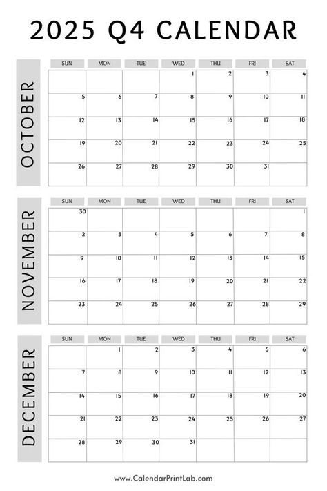 2025 Quarter 4 Calendar of October, November, and December. Just click on the link and download more planners for this year. #Quarter4 #Quarterly #Calendar2025 #printable #printableart 2025 Calendar Printable Free Yearly, Free Printable 2025 Calendar, 2025 Printable Calendar Free, 3 Month Calendar, Quarterly Calendar, 2025 Calendar, Monthly Calendar Printable, Free Printable Calendar, Calendar Printable