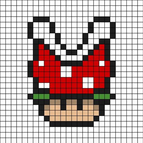 A pixel art template of a Mario mushroom themed as the Piranha plant. Cute Pixel Art Mushroom, Pixel Art Pattern Mario, Mario Mushroom Pixel Art, Pixel Art Mushroom, Mushroom Pixel Art, Pixel Art Mushroom Super Mario, Mario Mushroom Perler, Mario Flower, Mario Mashrom