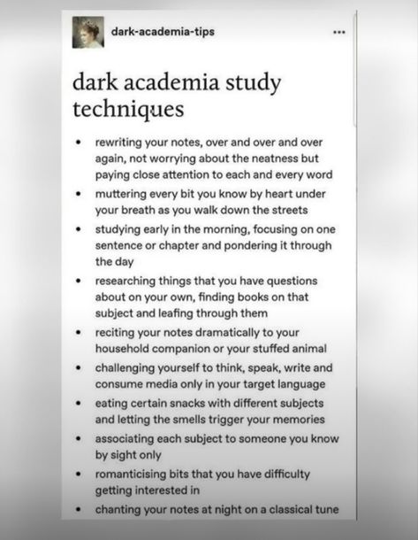 Dark Academia Schedule, Dark Academia Subjects, Dark Academia Tips, Dark Academia Study, Study Techniques, Dark Academia, Subjects, Self Care, Writing