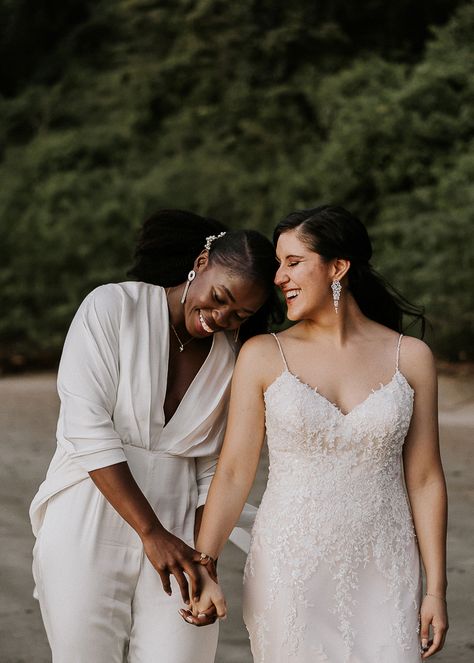 Unforgettable Costa Rica Destination Wedding at Dreams Las Mareas | Junebug Weddings 2 Brides Wedding, Reception Dress Lace, Wlw Wedding, Queer Weddings, Lgbt History, Costa Rica Wedding, Woman Loving Woman, Wedding Painting, Two Brides