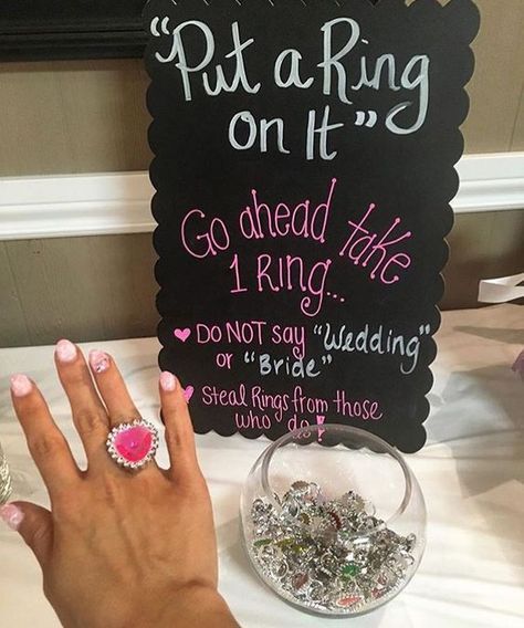 steal ring bridal shower game idea! Place fake diamond rings or faux cocktail rings in a bowl for guests to take. If they say bride, wedding, Engagement Party Activities, Diy Bridal Shower Games, Party Ideas Games, Engagement Party Ideas, Disney Bachelorette, Disney Bridal Showers, Fun Bridal Shower Games, Bridal Shower Diy, Bachelorette Party Games