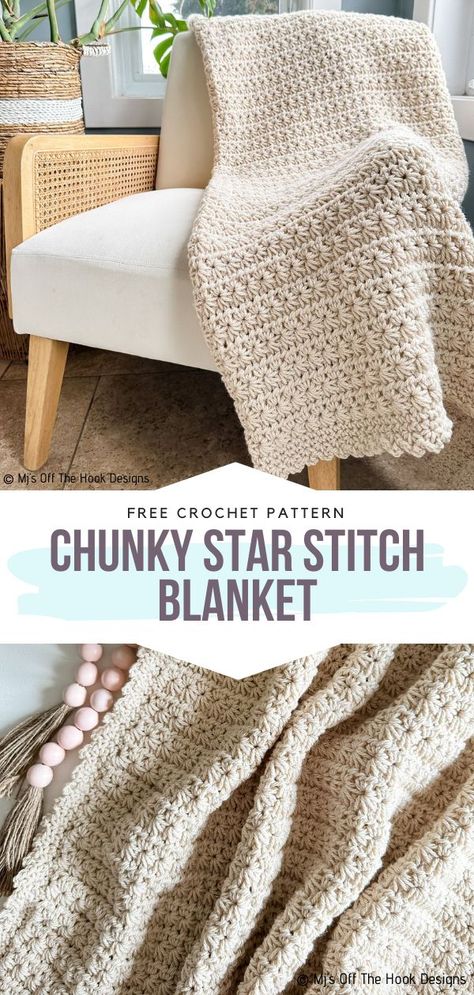 Chunky Crochet Blanket with Star Stitch Pattern Star Stitch Blanket, Chunky Baby Blanket Crochet Pattern, Cozy Crochet Blanket, Crochet Blanket Stitches, Chunky Crochet Throw, Chunky Yarn Crochet Pattern, Chunky Blanket Pattern, Bulky Yarn Crochet, Chunky Yarn Blanket