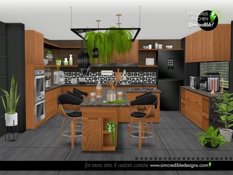 The Sims Resource - Naturalis Kitchen Kitchen Ideas Sims, Sims4 Kitchen Ideas, Kitchen Ideas Sims 4, Ts4 Cc Furniture Kitchens, Sims 4 Home Decor, Sims 4 Modern Kitchen, Kitchen The Sims 4, Sims 4 Kitchen Cabinets, Sims 4 Sets