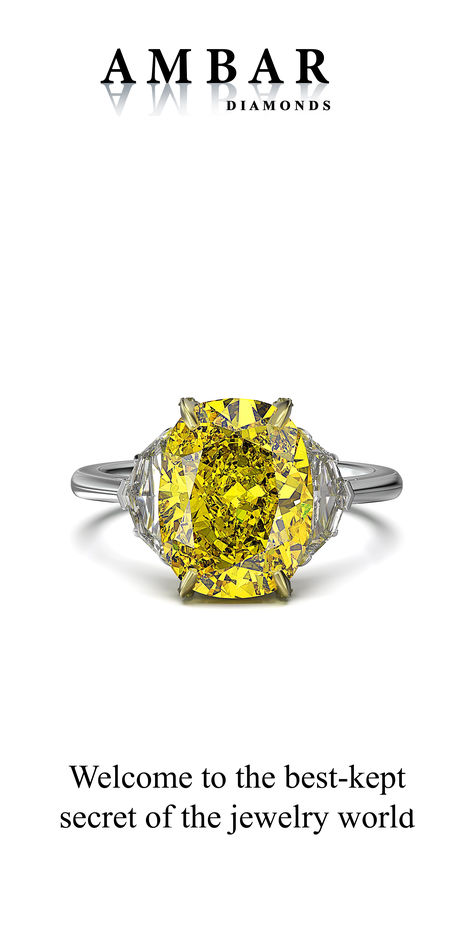 An exquisite Canary Crest Ring showcasing a large, radiant canary yellow diamond with a cushion cut, set in a platinum band. The central stone is accented by intricately placed white trapezoid diamonds on either side, enhancing the ring's opulence. The band tapers smoothly towards the setting, drawing focus to the vibrant yellow hue and exceptional sparkle of the centerpiece. Te Extrano, Bez Ambar, Canary Yellow Diamonds, Radiant Beauty, Oval Diamond Ring, Best Amazon Products, Golden Glow, Canary Yellow, Amazon Products