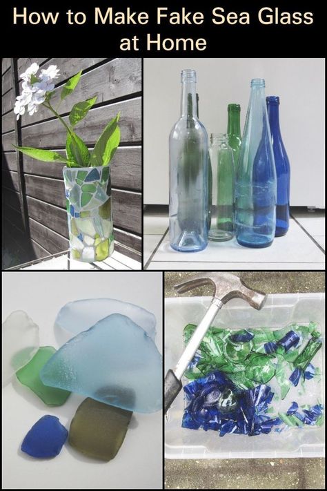 Fake Sea Glass Diy, Making Sea Glass Diy, Faux Sea Glass Diy, How To Break Glass For Crafts, How To Make Sea Glass Diy, Sea Glass Crafts Ideas, Beach Glass Art Diy, Sea Glass Art Ideas, Sea Glass Display