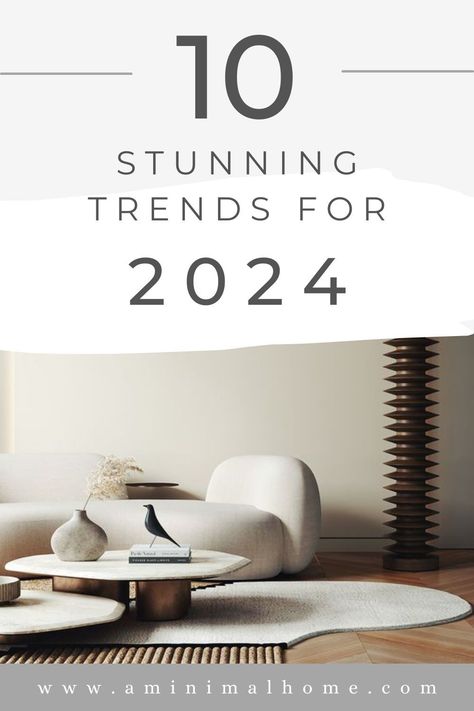 Want to stay ahead of the curve in interior design? Get a sneak peek at what's hot for 2024 with the top trends and how you can incorporate them into your space. Don't miss out on creating a stylish and modern home.Visit my blog for more decor ideas! #aminimalhome #minimalism #lifestyle #scandi #japandi #homedecor #lifedetox #simpleliving #design #minimalismblog Minimal Style Interior Design, Japandi Glam Living Room, Minimaluxe Interior Design, Stylish Minimalist Home, House Interior 2024 Trends, Modern Japandi Moodboard, Design 2024 Interior, Japandi Modern Interior Design, 2024 Trends Interior