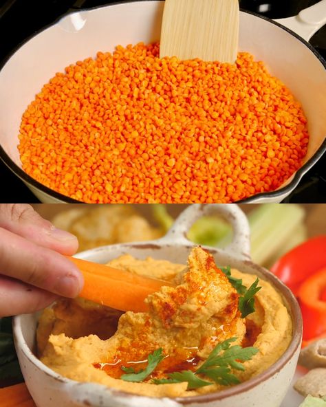 Red Lentil Hummus - Greenku Recipes Red Lentil Hummus Recipe, Lentil Dip Recipe, Lentil Hummus Recipe, Red Lentil Hummus, Lentil Dip, Lentil Hummus, Red Lentil Recipes, Layered Potato, Canned Lentils