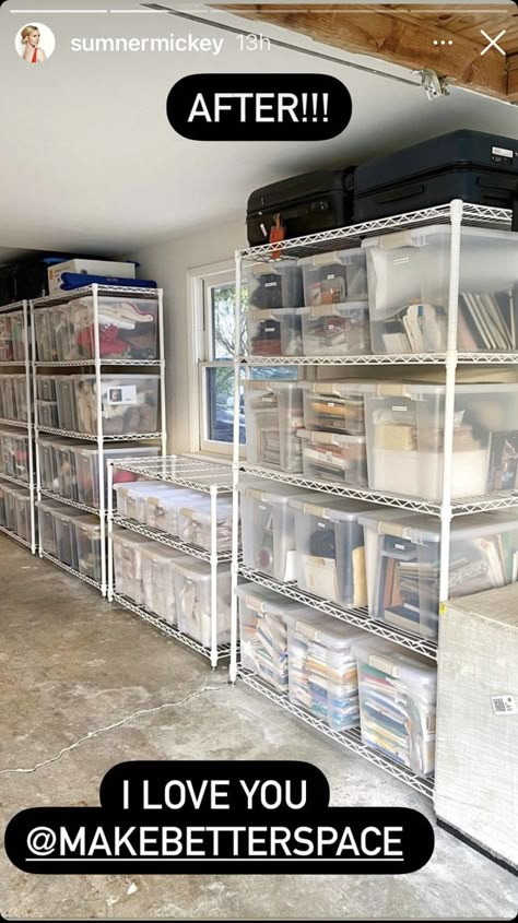 Business Storage Organization, Storage Room Ideas Shelves, Stock Room Ideas Storage, Bulk Storage Ideas, Storage For Totes In Basement, Garage Organization Totes, Storage Tub Organization Garage, Diy Labels For Storage Bins Garage, Labeling Garage Storage Bins