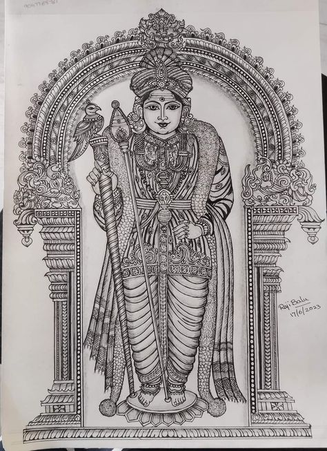 Murugan Drawing Pencil, Lord Murugan Drawing, Murugan Art Sketch, Murugan Drawing, Vitthal Rakhumai, Vampire Squid, Temple Drawing, Indian Traditional Paintings, Murugan Wallpapers