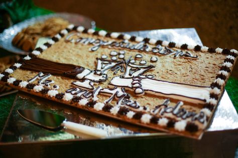 Rehersal Dinner Dessert, Cookie Cake Grooms Cake, Grooms Cookie Cake Ideas, Cookie Cake Wedding, Cookie Cake Ideas, Great American Cookie Company, Great American Cookie, Rehearsal Dinner Planning, Alfred Sung Bridesmaid Dresses