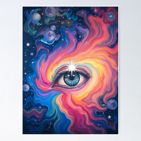 Get my art printed on awesome products. Support me at Redbubble #RBandME: https://www.redbubble.com/i/poster/Eye-of-the-Universe-Higher-Self-Spiritual-Awakening-Goddess-Acrylic-Painting-by-Arwen-Art/165524620.LVTDI?asc=u Spiritual Paintings Canvases, Universe Painting Acrylic, Spiritual Painting Ideas, Goddess Acrylic Painting, Eye Of The Universe, Painting 101, Spiritual Paintings, Spiritual Artwork, Painting Poster