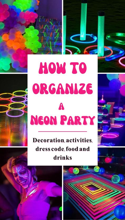 Throwing a neon party is an exciting way to celebrate any occasion, whether it’s a birthday, a themed gathering, or a festive get-together! With vibrant colors, electrifying decorations, and fun activities, you can create a memorable experience that your guests will love. This comprehensive guide is packed with creative ideas for neon party decorations, engaging activities, delicious food and drinks, and essential tips to ensure your celebration is a hit. From glow-in-the-dark games to colorful snacks and dazzling light displays, discover how to transform your space into a dazzling neon wonderland. Whether you’re planning a dance party, a cozy gathering, or an extravagant event, this guide will help you organize a spectacular neon-themed celebration that everyone will remember! Neon Party Bags Ideas, Glow Party Snack Ideas, Neon Parties Ideas, Glow In Dark Party Food, How To Throw A Glow Party, Glow Party Ideas Food, Glow Paint Party Ideas, Ideas For Neon Party, Glow Table Decorations