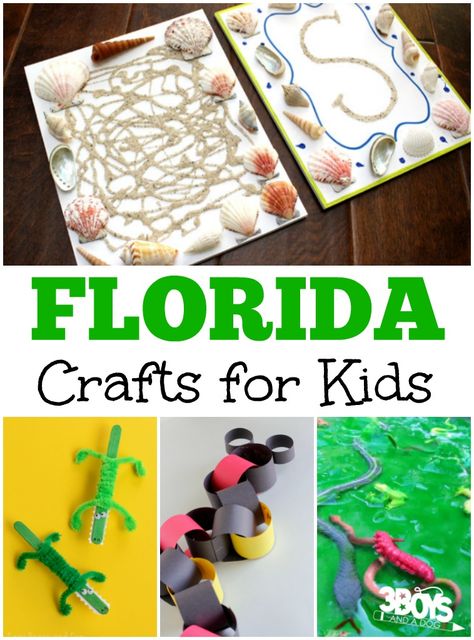 These Florida crafts for kids are so much fun for learning about the Sunshine State together! Florida Crafts, Around The World Crafts For Kids, Abc Countdown, Diversity Activities, Florida Activities, Passive Programs, Around The World Theme, Florida History, State Crafts