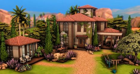 bubu - sims4 on Instagram: “ITALIAN VILLA☀️ - After „My Wedding Stories“ was released I wanted to build something Mediterranean inspired. This tuscan house is what I…” Italian Villa Layout, Sims 4 Italian House, Sims 4 Mediterranean House, Architect Vibes, Sims4 Kitchen, Sims 4 Houses Layout, Oasis Springs, The Sims 4 Lots, Town Homes