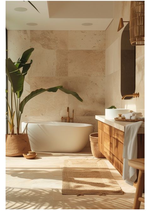 Mallorca Bathroom Design, Tropical Modern Bathroom, Bathroom Theme Ideas, Organic Bathroom Design, Bathroom Inspiration Board, Luxury Bathroom Master, Spa Bathroom Decor, Bathroom Theme, Warm Bathroom