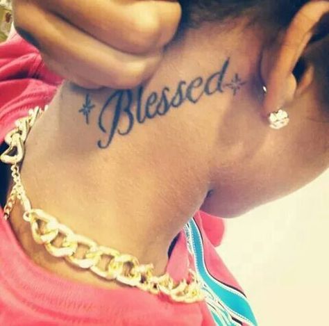 blessed Blessed Behind Ear Tattoo For Women, Blessed Tattoo Behind Ear, Blessed Tattoos, Piercings Ideas, Neck Tattoos Women, Neck Tattoos, Infinity Tattoos, Stylist Tattoos, Dream Tattoos