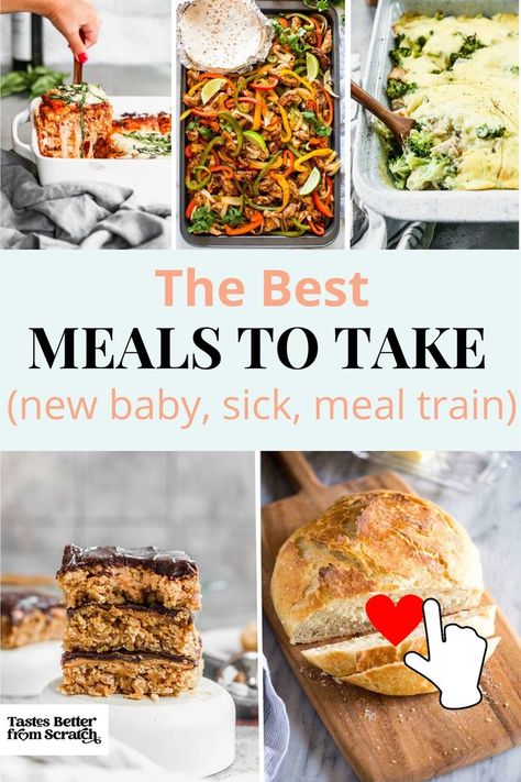 An image of comforting meal ideas to deliver to those in your circle that need a meal. Meal To Take To Someone, Meal Train Ideas Dinners, Drop Off Meals, After Surgery Meals, New Mom Meals, Meal Train Ideas, Meals For New Moms, Dinner Train, Meal Train