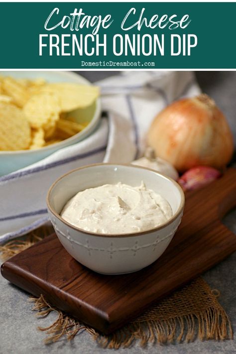 Cottage Cheese Onion Dip is a lower-fat, higher-protein version of classic onion dip - perfect for dipping crackers, chips, and vegetables. #glutenfreerecipes #glutenfreesnacks #healthyglutenfree French Onion Dip Recipe, Homemade French Onion Dip, Cottage Cheese Dips, Onion Dip Recipe, French Onion Dip, Onion Dip, Dip Recipes Easy, Party Dips, Spread Recipes